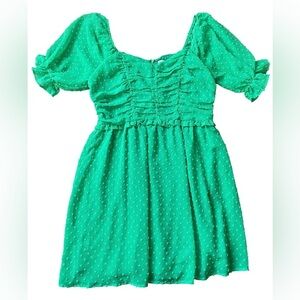 ANDREE BY UNIT Emerald Green Puff Sleeve Smocked Dress Size S